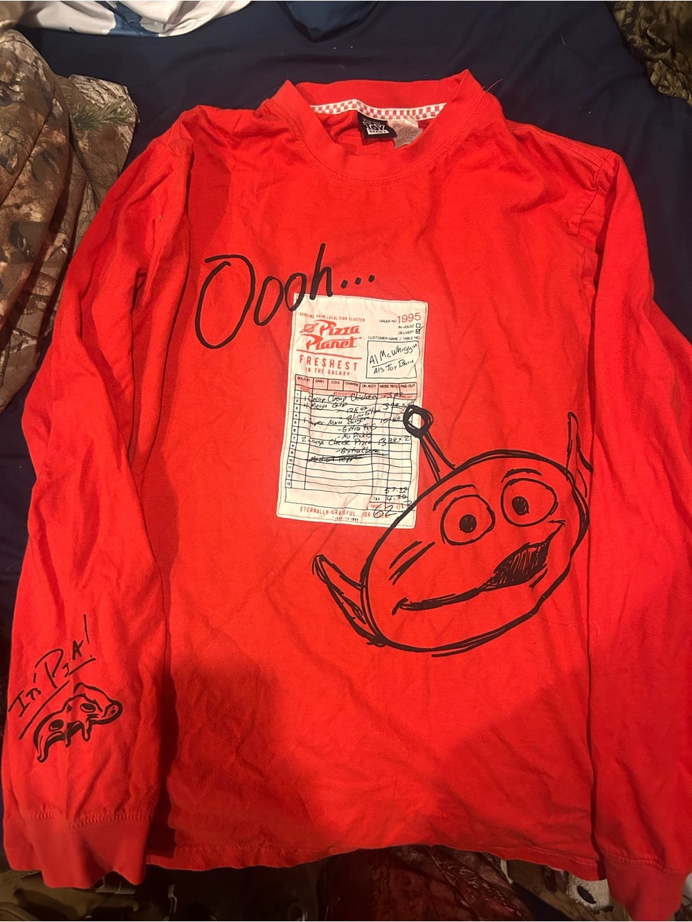 Toy Story Pizza Planet Alien Graphic Long Sleeve Tee - Red